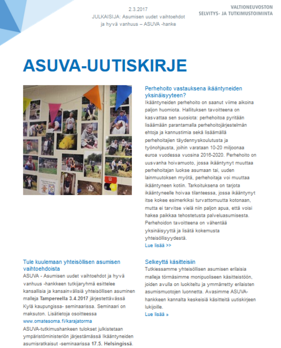 ASUVA-uutiskirje: Perhehoito vastauksena iäkkäiden yksinäisyyteen?