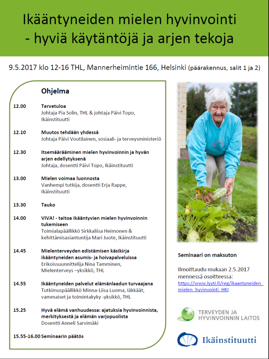 Ikääntyneiden mielen hyvinvointi -seminaari 9.5.2017