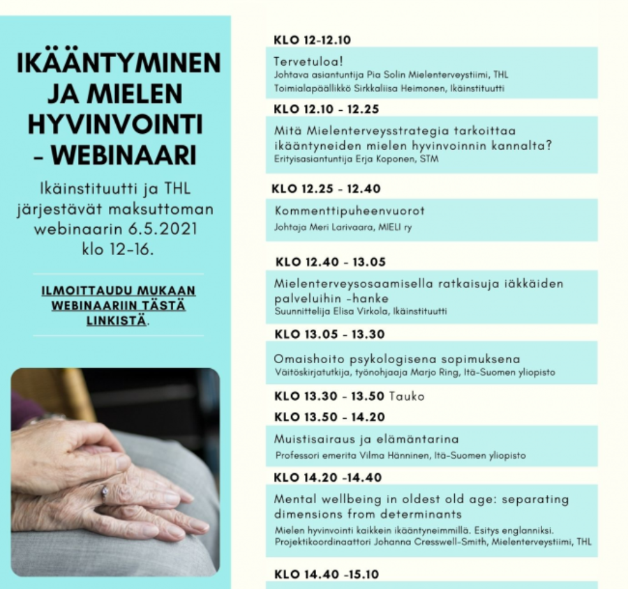 Ikääntyminen ja mielen hyvinvointi -webinaarin osallistujamäärä ylitti odotukset
