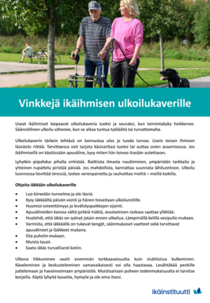Vinkkejä ikäihmisen ulkoilukaverille